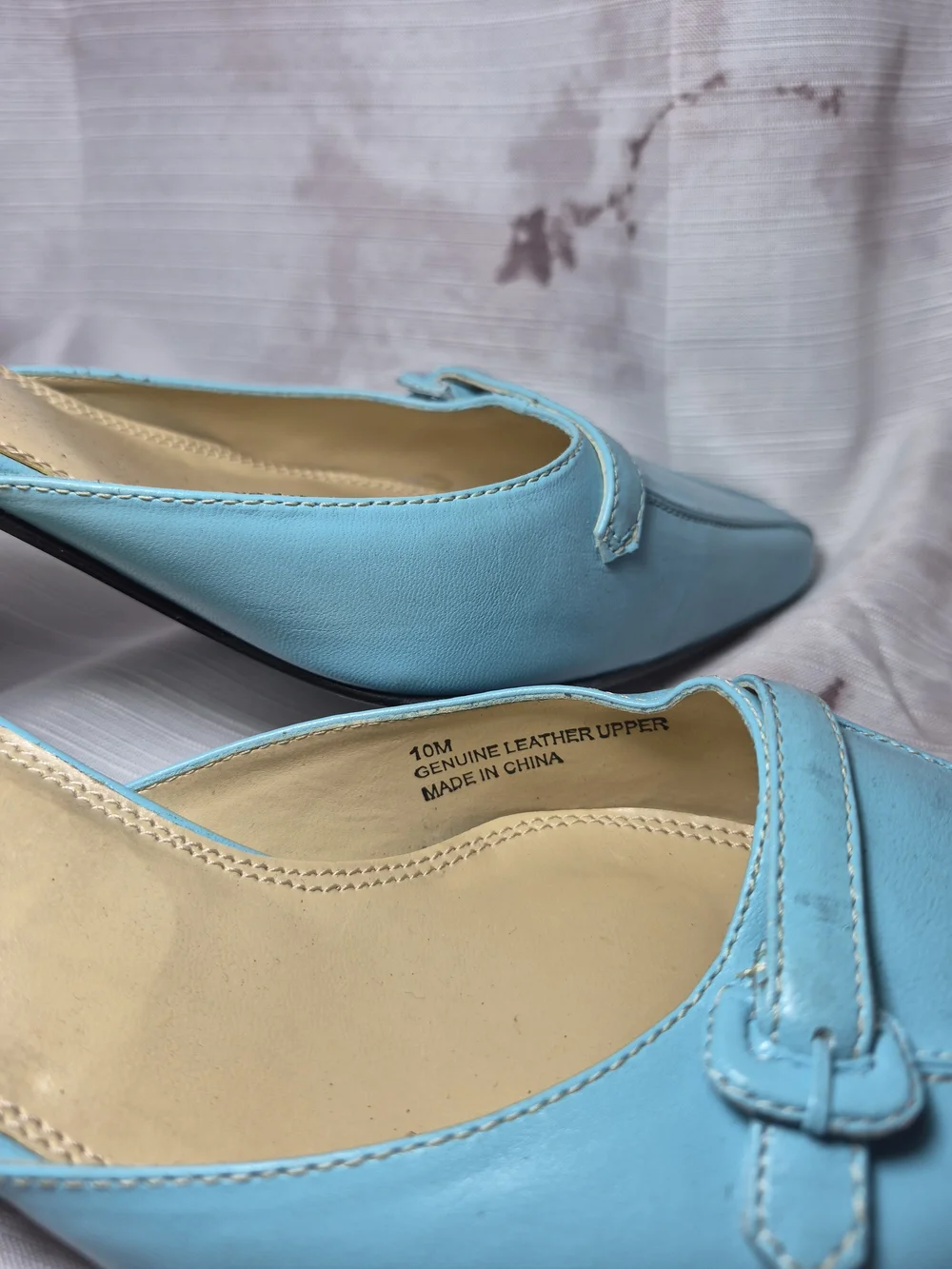 Preview International Women's Light Blue Leather Kitten Heel Mules - Picture 4 of 9